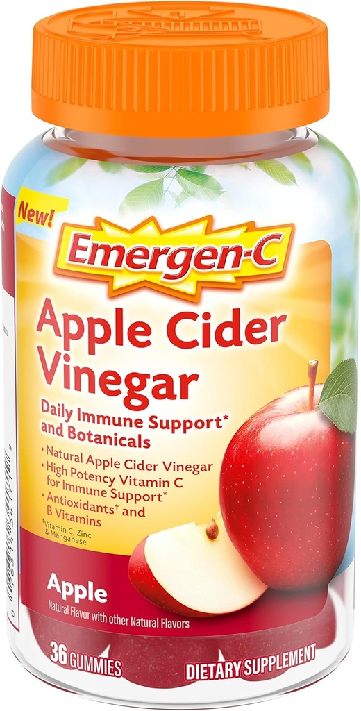Emergen-C Manzana Vinagre Vitamina C Gummies, Suplemento dietético para Soporte Inmunitario, Apple - 36 Conde
