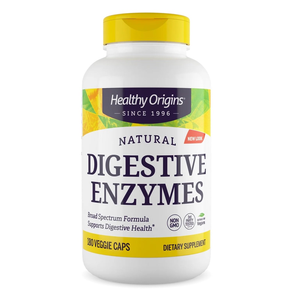 Orígenes saludables Enzymes digestivos (Broad Spectrum, Non-GMO, Gluten Free, Digestive Support), 180 Veggie Caps