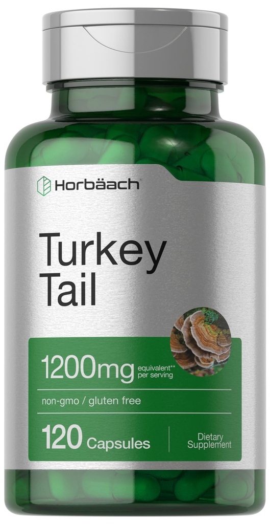 Horbäach Turquía Tail Mushroom Capsules Silencio 1200mg Silencio 120 Conde ← No GMO y Gluten Free Extract