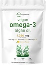 Micro Ingredientes Vegan Omega 3 Algae Oil, 240 Veggie Softgels ← Fish Oil Alternative ← DHA 500mg & DPA 100mg ← Carrageenan Libre Silencio Planta-Based Omega 3 con Flaxseed & ALA Silencio Lemon Flavored