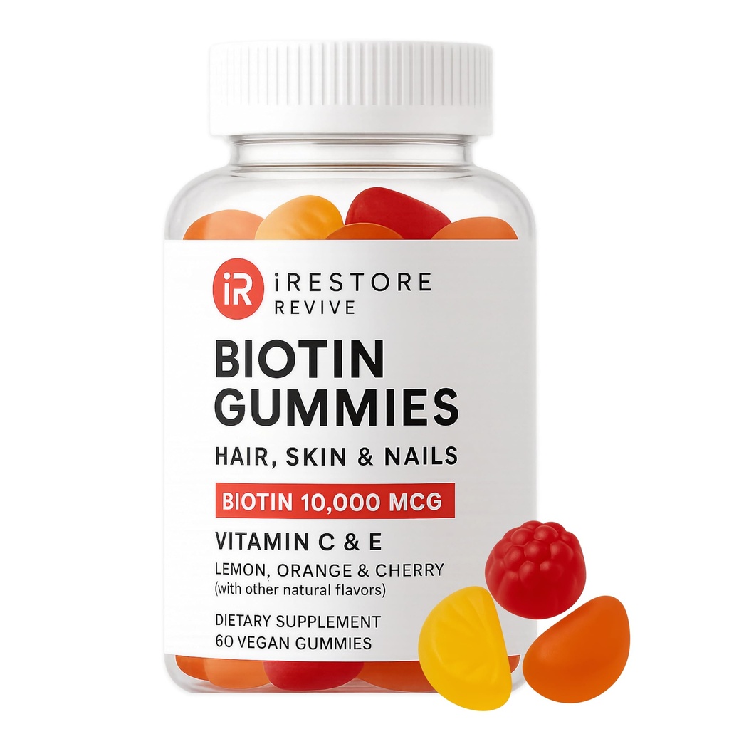 iRestore Hair Gummy Vitaminas, Vegan Biotin Gummies for Hair Skin and Nails Gummies, Hair Gummies, Biotin Gummies for Hair Growth Biotin Vitamins Hair Vitaminas Gummies for Women &amp; Men, Biotin 10000mcg