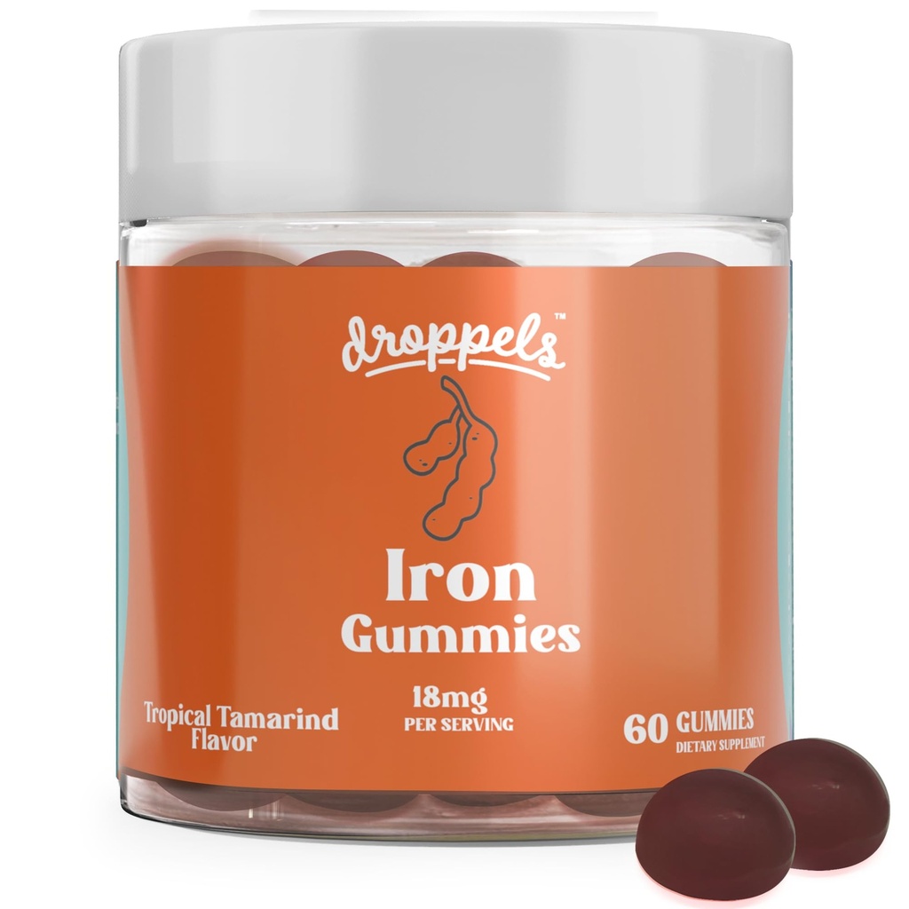 Droppels Iron Gummies 18mg for Women and Men – Vegan Plant-Based Iron Supplement ← Apoya Energía & Blood Health TEN Pectin-Based, Non-GMO, Gluten & Gelatin Free TEN Tamarind Flavor, 60 Condes