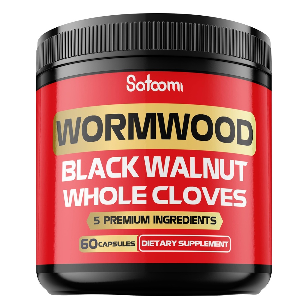 Satoomi 5 en 1 Wormwood Capsules Suplemento - Extracted from Black Walnut, Whole Cloves, Turmeric y Berberine HCl - Immune System &amp; Digestion Health - 60 Capsules