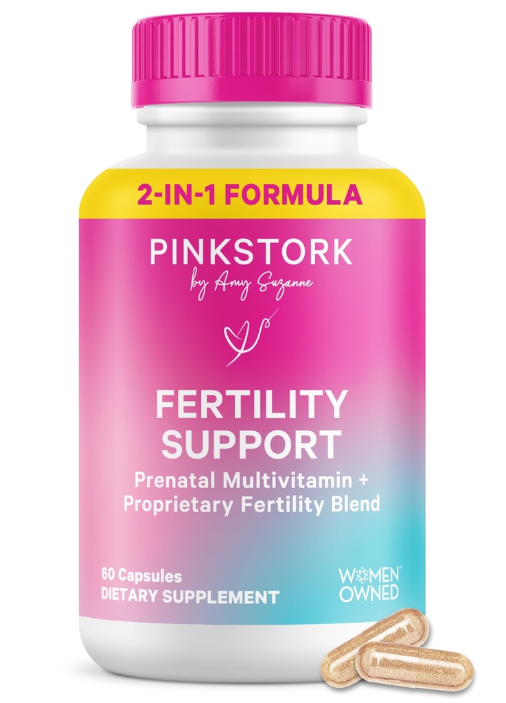 Pink Stork Fertility Suplementos para Mujeres TENIDO 2-en-1 Concepción Apoyo con Inositol, Vitex & Vitaminas Ciclo Regularidad, Saldo hormonal &amp; Bienestar Reproductivo 60 cápsulas