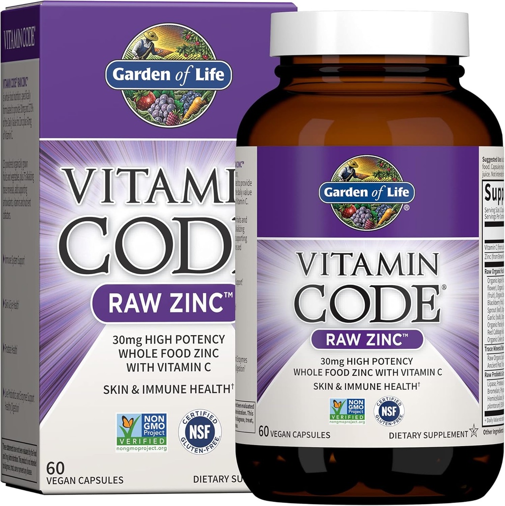 Jardín de la vida Código de vitaminas Raw One Hombre Multivitamina con suplementos de zinc para la salud de la inmune y la piel, 30 cápsulas