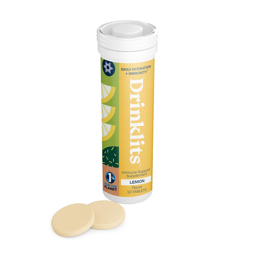 Bebidas Lemon Daily Immune Support Tablets ← 0g Azúcar - Vitamina C - Electrolitos - Botánico Blend  durable Single Tube (10 Tablets/Servings)