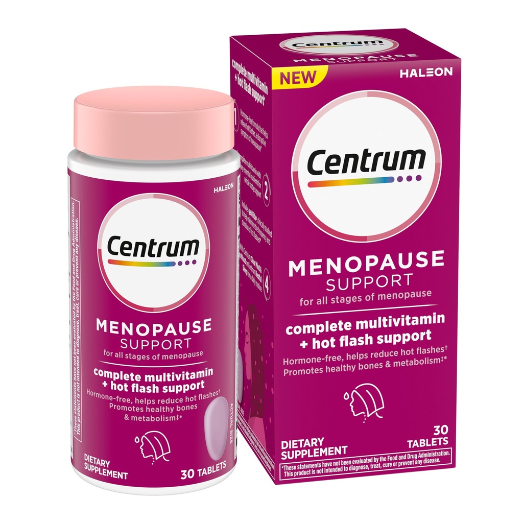 Centrum Complete Multivitamin Suplemento + Hot Flash Support Menopause Support Tablets, con clínicamente estudiado geniVida, 30 Conde