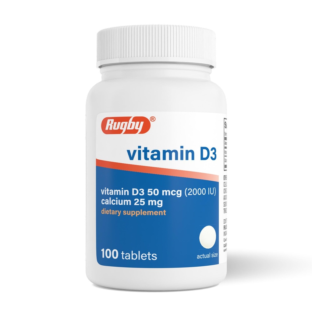 Vitamina D3 2000 UI (50 mcg) - Suplemento dietético de vitamina D libre de gluten para el hueso, los dientes y la salud inmune 100 tabletas