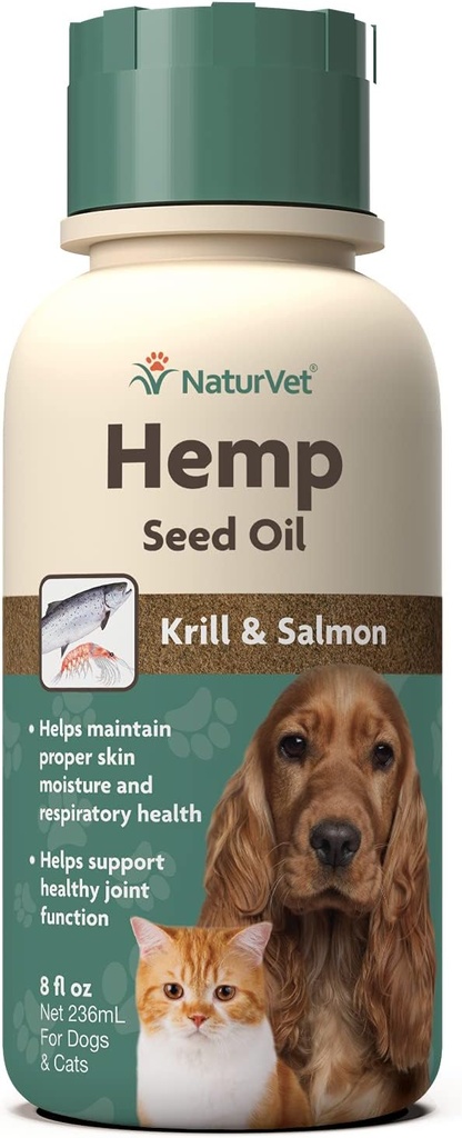 NaturVet Hemp Seed Oil Krill y Salmon, 8 oz. Liquid, Made in The USA