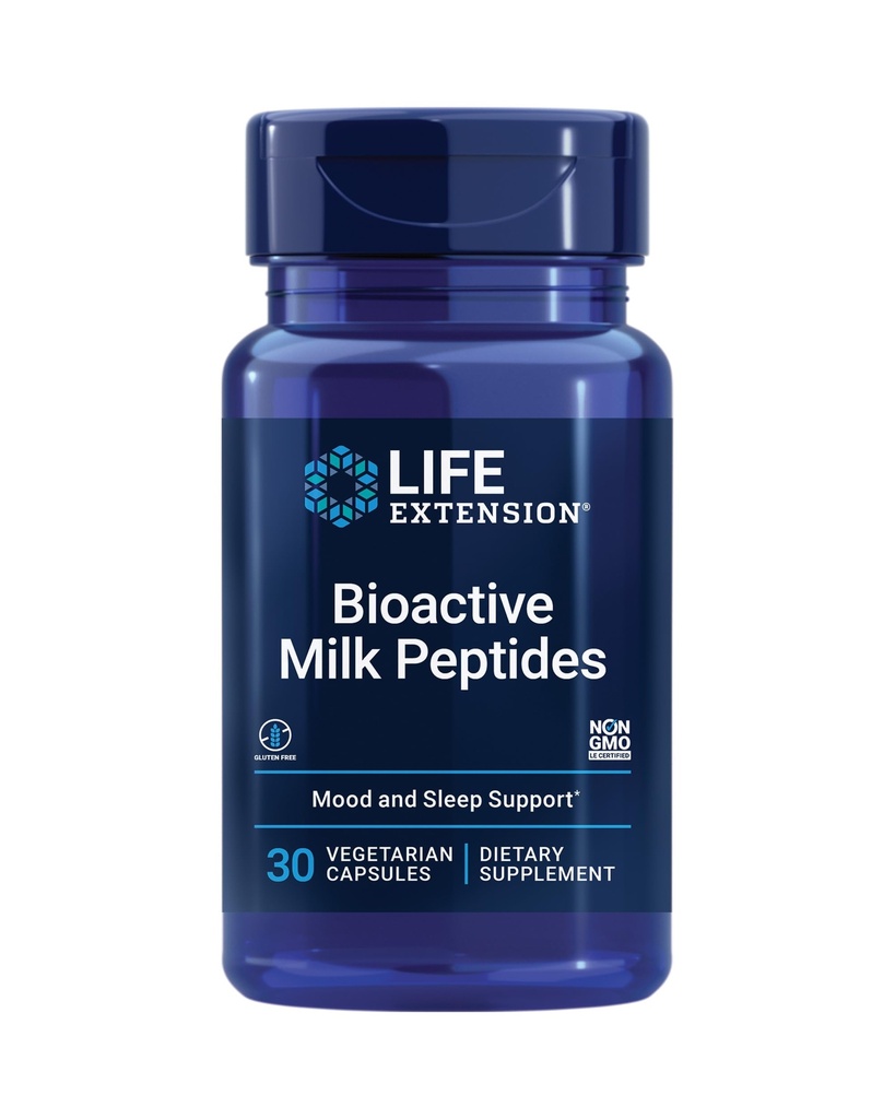 Extensión de la vida Péptidos de leche bioactivos, Apoyo a la humedad saludable, Suplemento de sueño, Relajación, péptidos de leche, decapeptida de Casein, libre de hormonas, libre de gluten, no Gluten, vegetariano, 30 cápsulas