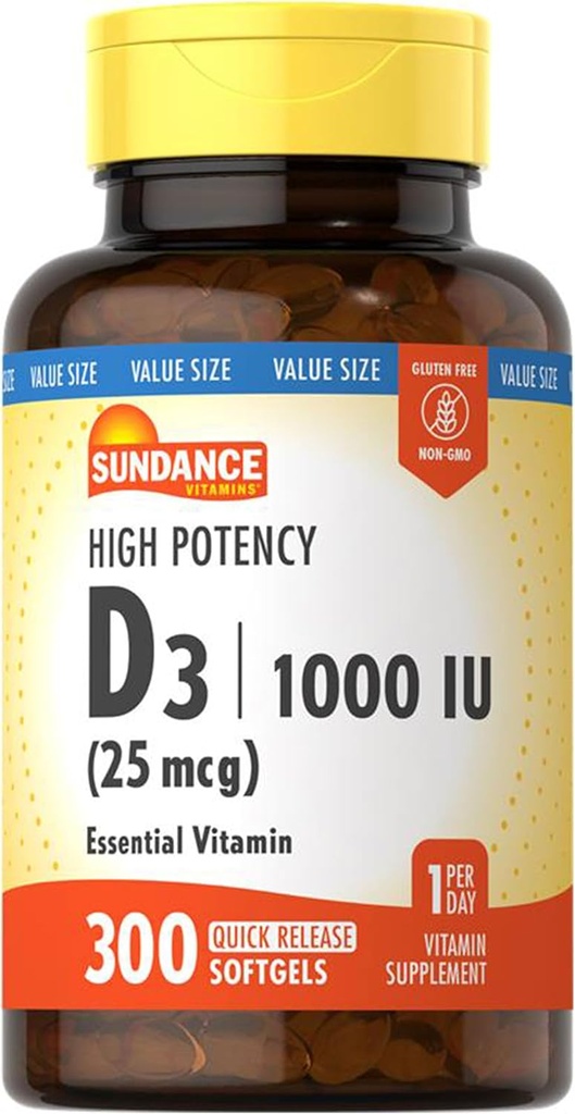 Sundance Vitamina D3 1000 UI ← 300 Softgels ← High Potency ← Vitamina Esencial Fórmula 