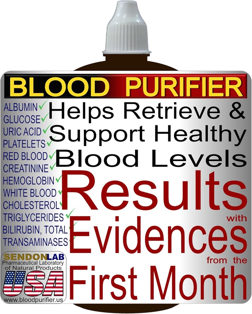 Purificador de sangre para recuperar y apoyar el torrente sanguíneo. Suplemento natural para limpiar, tónico y fortalecer sus órganos. 2 oz