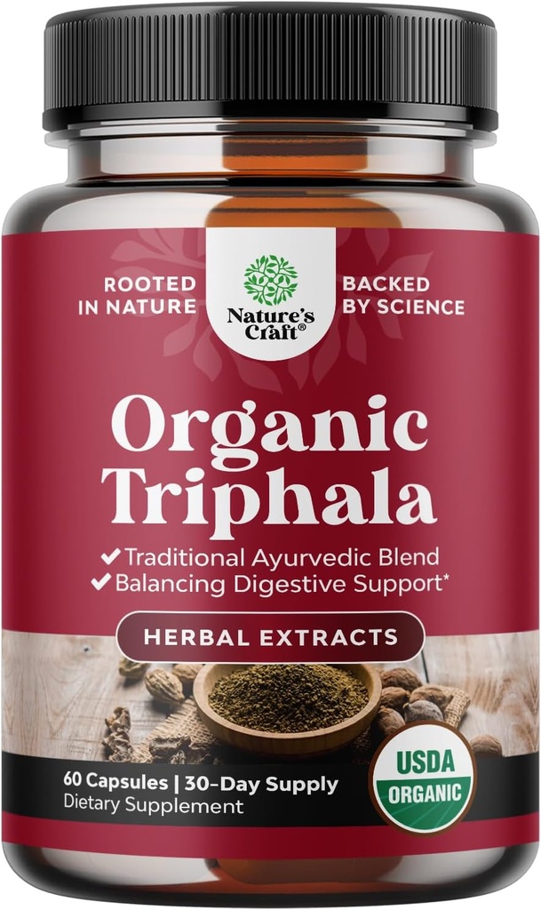Digestive Triphala Capsules Organic Complex - Organic Triphala Colon Cleanser & Detox Digestive Health Supplement - Ayurvedic Complex for Gas Bloating & Constipation Relief for Women & Men (1 Mes)