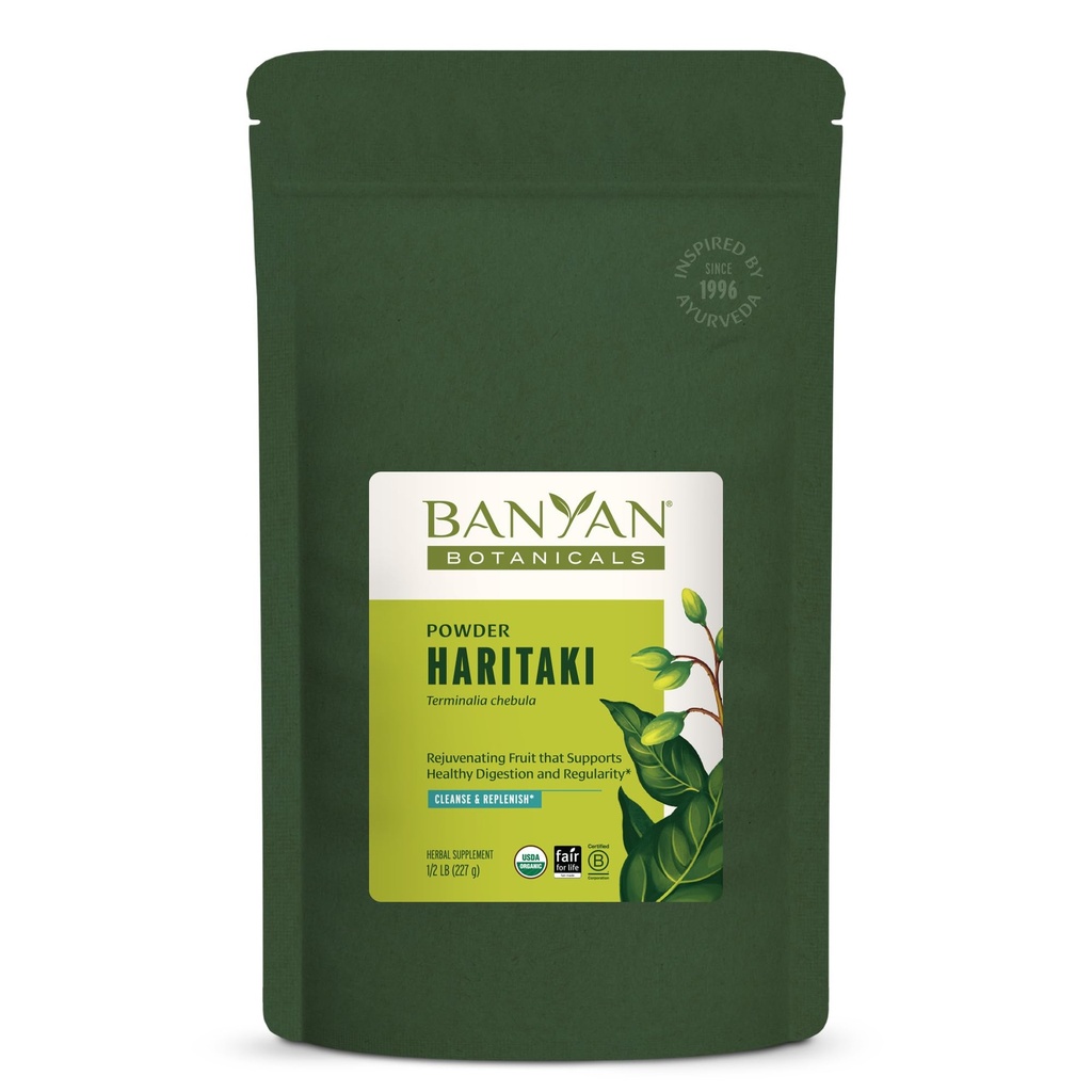 Banyan Botanicals Haritaki Powder - Certified Organic, 1/2 libra – Terminalia chebula – para la desintoxicación y rejuvenecimiento* – Organic, Vegan, Non-GMO, Gluten Free, Certified Fair for Life Fair Trade