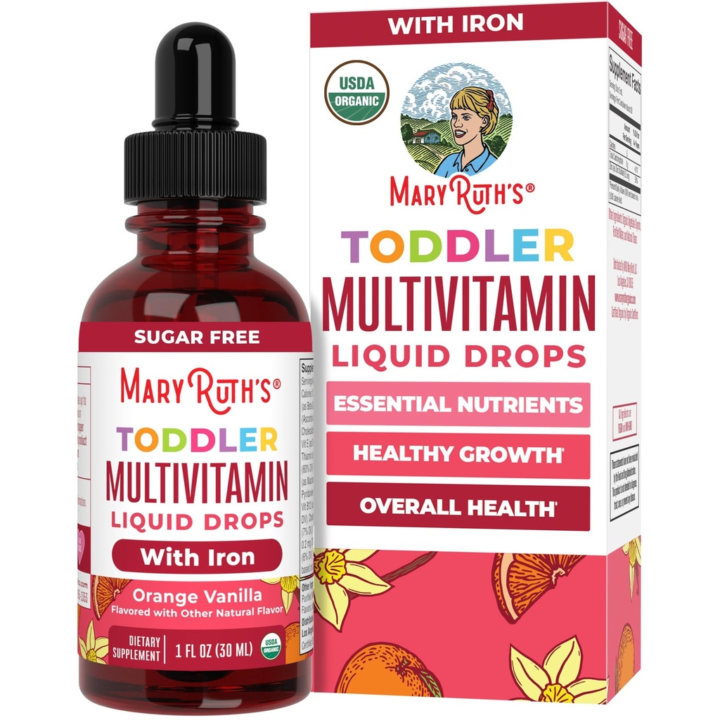 MaryRuth Organics CoComelon Toddler Kids Multivitamin with Iron ← Immune Support ← Toddler Vitamins  USDA Orgánica ← Sugar Free ← Multivitamin Liquid Drops for Kids Ages 1-3 ← Vegan Silencio 1 Fl Oz