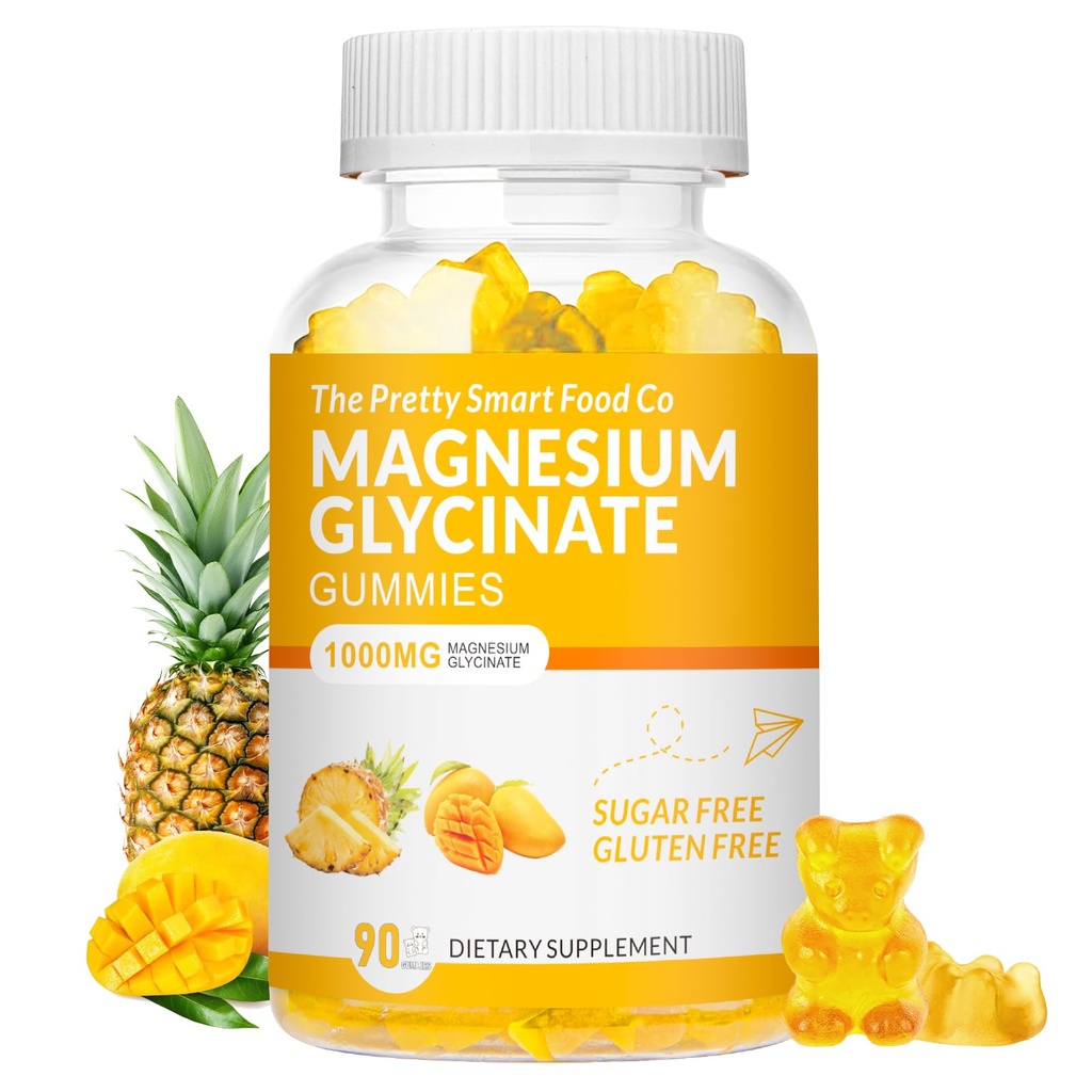 Magnesium Glycinate Gummies 1000mg - 90 Ct peru Magnesium Potassium Suplementos para la relajación, Stress Relief, con vitamina D, B6, CoQ10 para calma Mood &amp; Sleep Support - Mango Pineapple Gummies