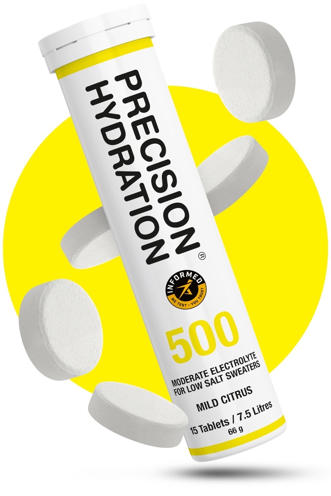 Precision Hydration Electrolyte Tablets - Multi Strength Effervescent Hydration Tablets - Baja Calorie, Gluten Free, Vegan/Vegetarian Friendly (1 Tube, 500mg/L - Yellow Tube)