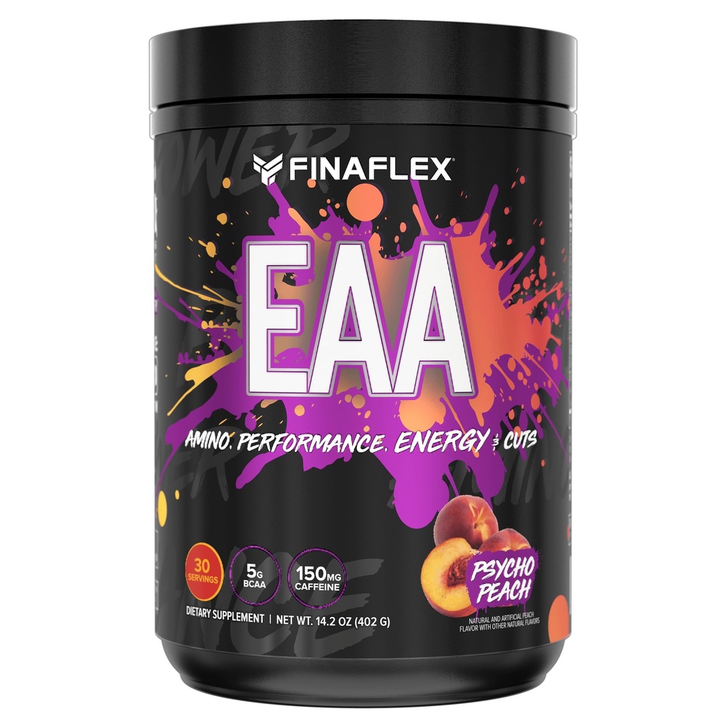 FINAFLEX EAA, Psycho Peach - 14.2 oz - promueve el rendimiento, la energía " Cortes - con BCAAs, L-Glutamine, L-Arginine, Acetyl-L-Carnitine " Caffeine - 30 Servimientos