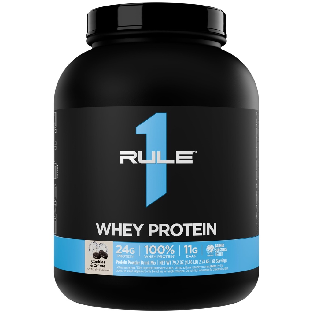 Regla 1 Whey Protein – 24g Fast-Acting Protein from All-Whey Sources with Naturally Occurring EAAs " BCAAs for Workout Recovery or Anytime Use (5 libras*, Cookies " Crème)