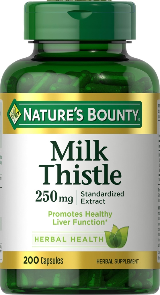 Esteto de leche rebote de la naturaleza, usado tradicionalmente para la salud del hígado, suplemento herbal, 250 mg por ser, 200 conteo