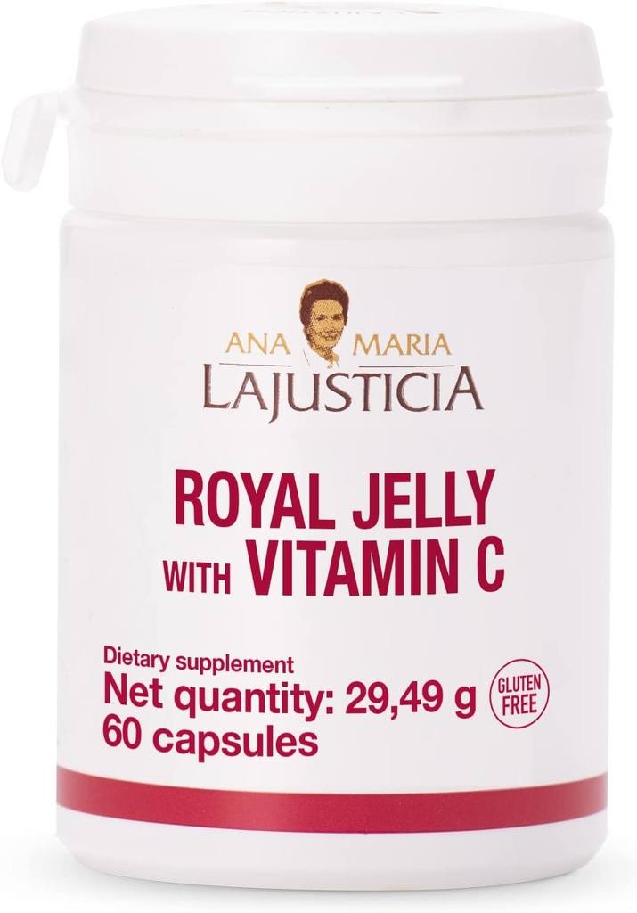 ANA MARIA LAJUSTICIA - Royal Jelly con Vitamina C - 60 cápsulas Dairy y Gluten Free. Vegetariano Amistad. Perfecto para promover la salud vascular.