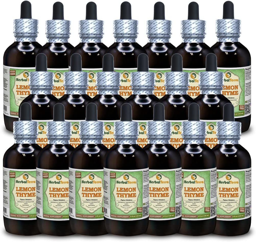 [BRSWGHYRAF4GM3DD] Tomo de limón (Thymus x Citriodorus) Glicérito, hierba orgánica seca sin alcohol Extracto líquido libre de alcohol (Marca: HerbalTerra, Proudly Made in USA) 20x4 fl.oz (20x120 ml)