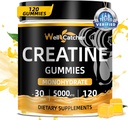 Cretina Monohydrate Gummies para Hombre Mujeres: Lab Tested Creatine 5000mg Suplemento Azúcar gratuito para la recuperación del crecimiento muscular Preworkout Energy Orange Flavor 120ct