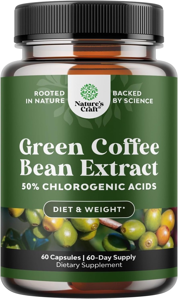 Extracto de grano de café verde puro - Super Energizing Green Coffee Extract with 50% Chlorogenic Acid for Antioxidant Heart Health Mental Focus and Size Reduction - Natural Energy Supplement for Adults