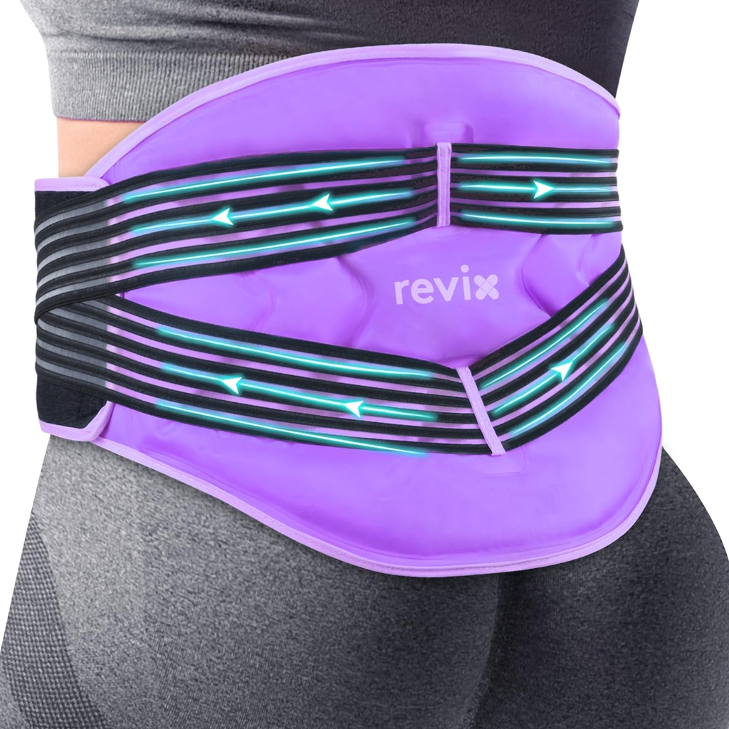 REVIX Reutilizable Grandes paquetes de hielo trasero con Correas de Compresión, Ajustable Afilado de hielo inferior para Lumbar, Nerve ciática, Lining Soft Plush, Terapia de compresión fría