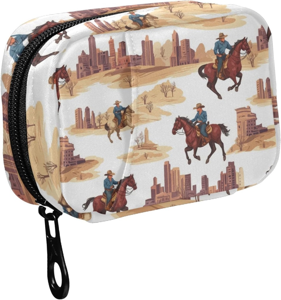 Fustylead Western Cowboy Riding Horse and Building Pill Organizer for Purse, Weekly Portable Pill Box with Zipper to Storage Vitamins Fish Oils Medications Suplementos