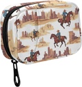 Fustylead Western Cowboy Riding Horse and Building Pill Organizer for Purse, Weekly Portable Pill Box with Zipper to Storage Vitamins Fish Oils Medications Suplementos