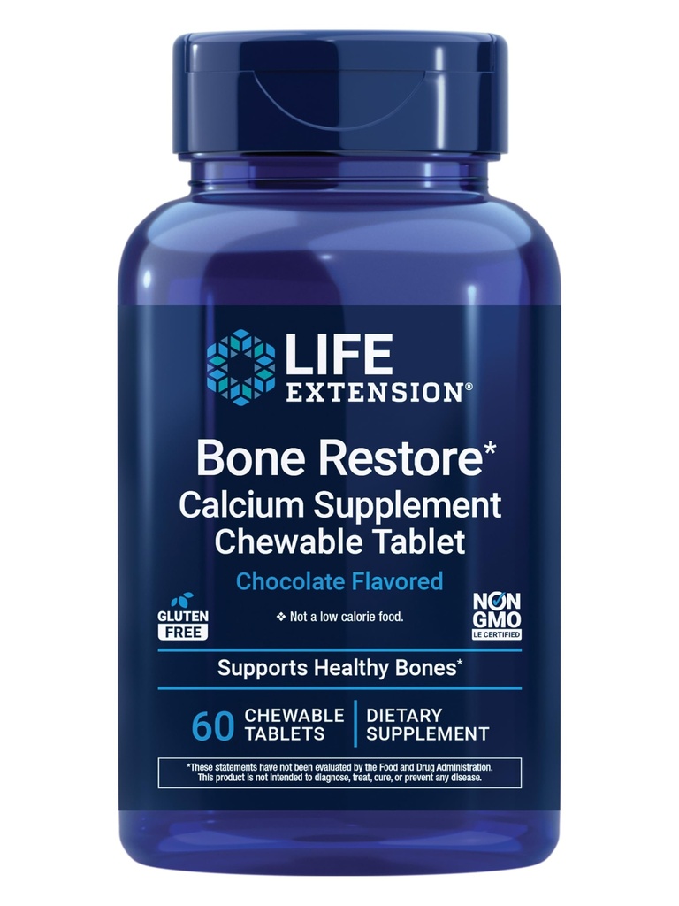 Extensión de la vida Bono Restauración Suplemento de calcio Tablas abatibles, Suplemento de Bone Health, Calcio, Vitamina D, Minerales, Gluten Gratis, No GMO, 60 Tabletas