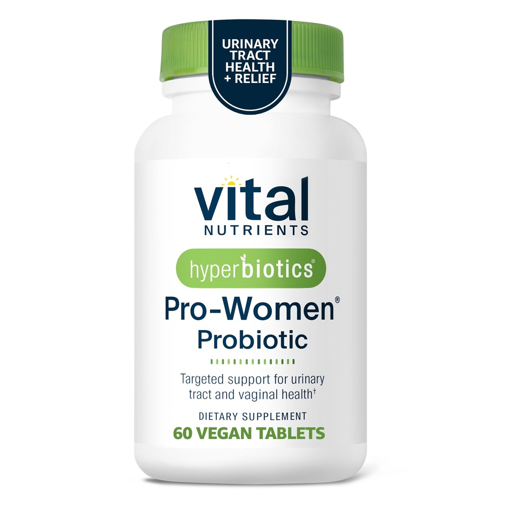 Hyperbiotics Vital Nutrients Pro Women Probiotics for Women ← Vaginal Probiotics for PH Balance TEN Oral Probiotic for Vaginal Health and Urinary Tract Health TEN 6 Targeted Strains Ø 60 Vegan Tablets