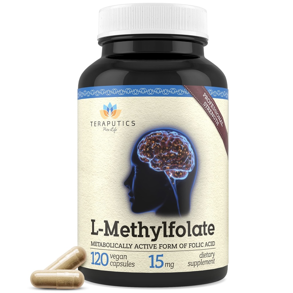 Teraputics L-Methylfolate 15mg ← 120 Vegan Capsules ← Premium 5-MTHF Active Methyl Folate Supplement for Mood Homocysteine Methylation – Non-GMO Gluten-Free, No Fillers - Folic Acid Brain Support