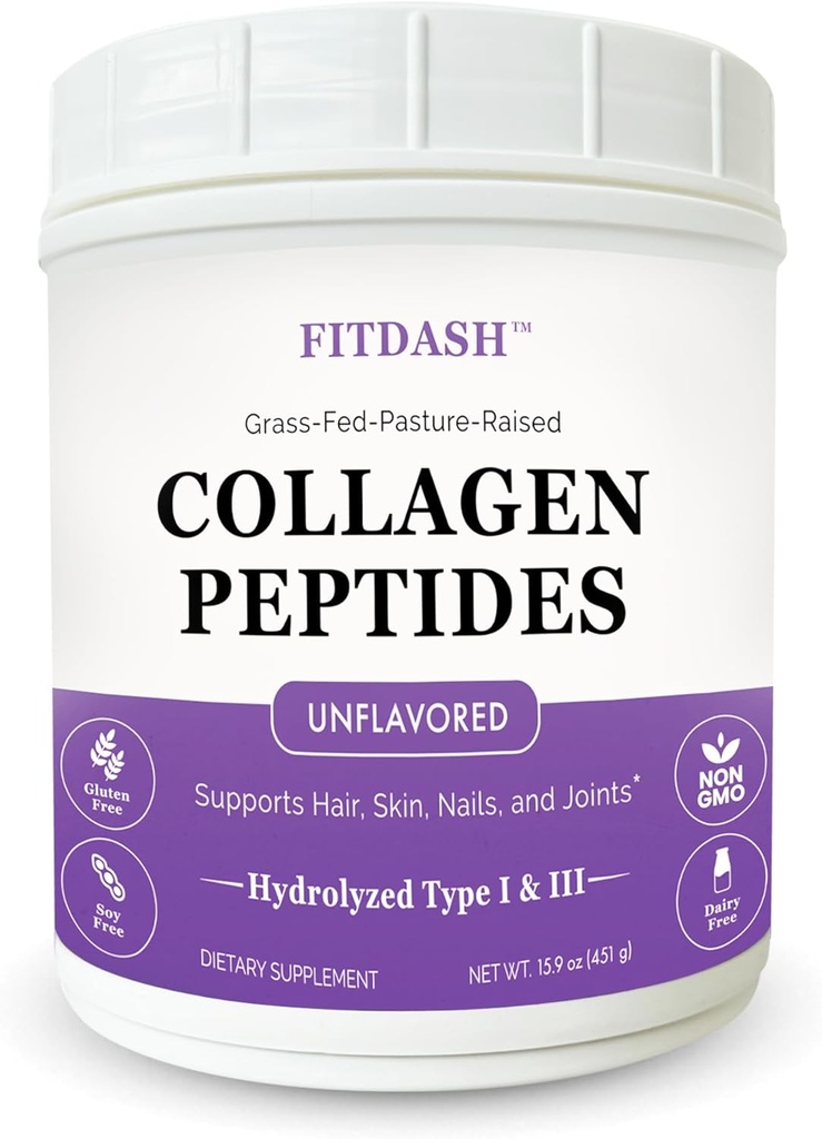 Péptidos de colágeno Hidrolyzed Collagen Powder Tipo I y III, soporta el cabello, uñas y juntas. Desarrollado 41 Serviciones 15.9 Oz. Grass-Fed Pastured-Raised.