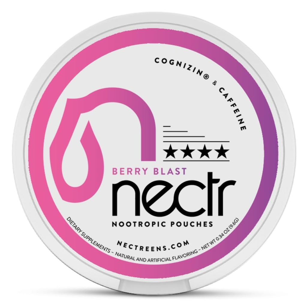 Nectr Energy Nootropic Pouches – Berry Blast Flavored, Caffeine Pouches with Cognizin® Citicoline. Sugar-Free Brain Treats. Smooth, Sustained Focus & Energy Supplement - 1 Puck of 16pcs