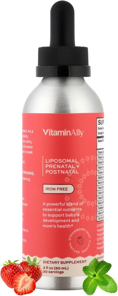 Liposomal Liquid prenatal+ Postnatal - Iron Free ← Sugar Free ← Non-GMO Silencio Gluten Free Press Apoya el desarrollo del bebé y la salud de las madres a lo largo del embarazo y la enfermería