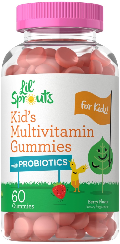Carlyle Kids Multivitamin Gummies with Probiotics ← 60 Chewables ← Berry Flavor Silencio Vegetarian, Non-GMO, Gluten Free Children's Supplement TEN por Lil' Sprouts ← Embalaje May Vary
