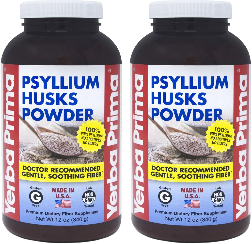 Yerba Prima Psyllium Husk Powder 12 oz (Pack of 2) - Suplemento de fibra natural