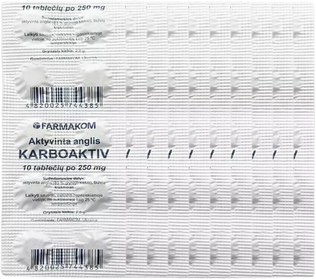 Tablas de carbón de carbono activadas Digestión Suplemento de alimentos 5 hojas X 10 Tablas