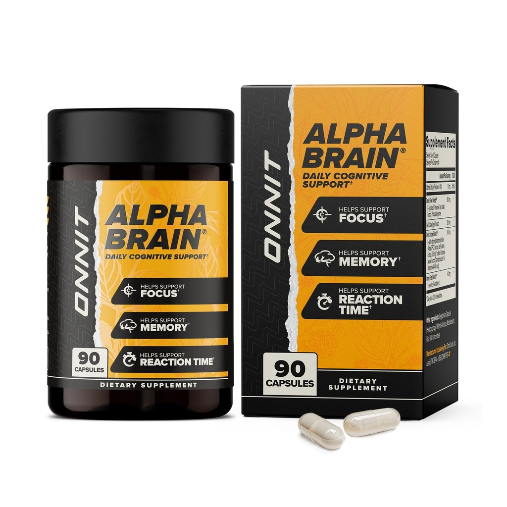 ONNIT Alpha Brain Nootropic Brain Supplement for Focus, Memory, Mental Clarity, Cognitive Support with L-Theanine and Vitamin B6, 90 Count