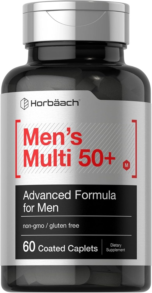 Horbäach Mens Multivitamins 50 Plus ← 60 Caplets  durable with Calcium, Magnesium, Vitamina A, B, C, D & E Silencio 50+ Advanced Formula ← Non-GMO & Gluten Free Supplement