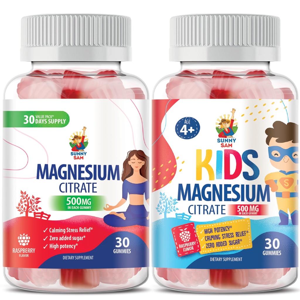 Magnesio Gummies para niños - 500 mg y Magnesio Gummies para adultos - 500 mg .Calm Magnesium Chews - Magnesium Citrate Suplemento Chewable para Mood &amp; Muscle Support