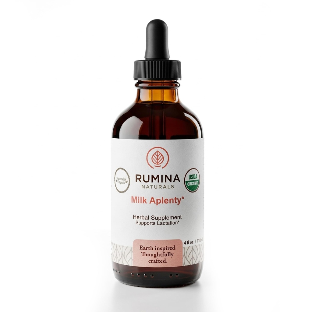 Milk Aplenty Lactation Supplement: Boost Your Milk Supply Naturally! Suplemento certificado de lactancia orgánica para aumentar el suministro de leche materna. Fenugreek Suplementos de leche de mama libre, Vegan (4 Oz)