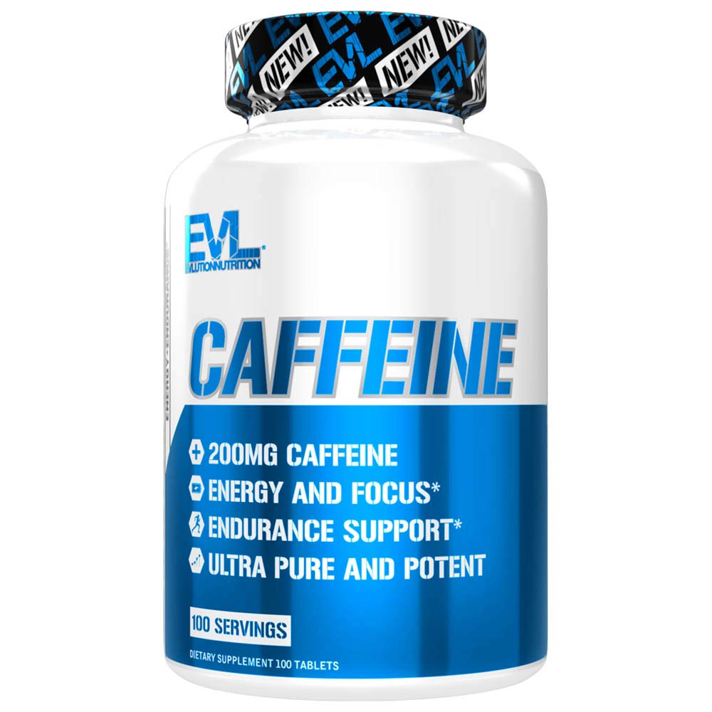 Evlution Nutrition Caffeine - Energy, Focus, " Endurance Support - 200 mg de Caffeine Por Serving - Ultra Pure " Potent - Maximizar el trabajo, la formación " Más - Suplemento dietético - 100 Servings -100 Tablets