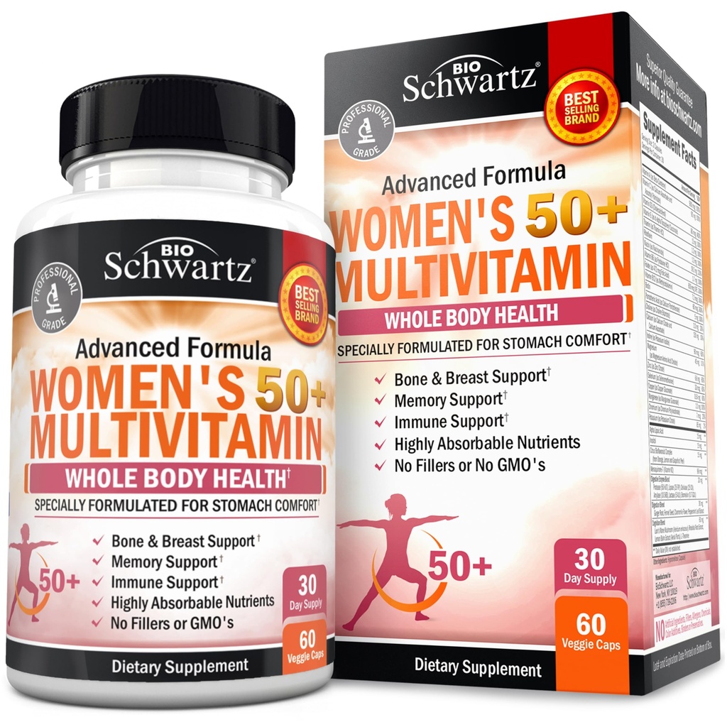 Multivitamínico diario para mujeres 50 &amp; Over – Suplemento de soporte de memoria – Promueve la reducción de estrés &amp; Respuesta sana de inmunológico – Suplemento multivitamina de mujeres diseñado para Stomach Comfort - 60 cápsulas