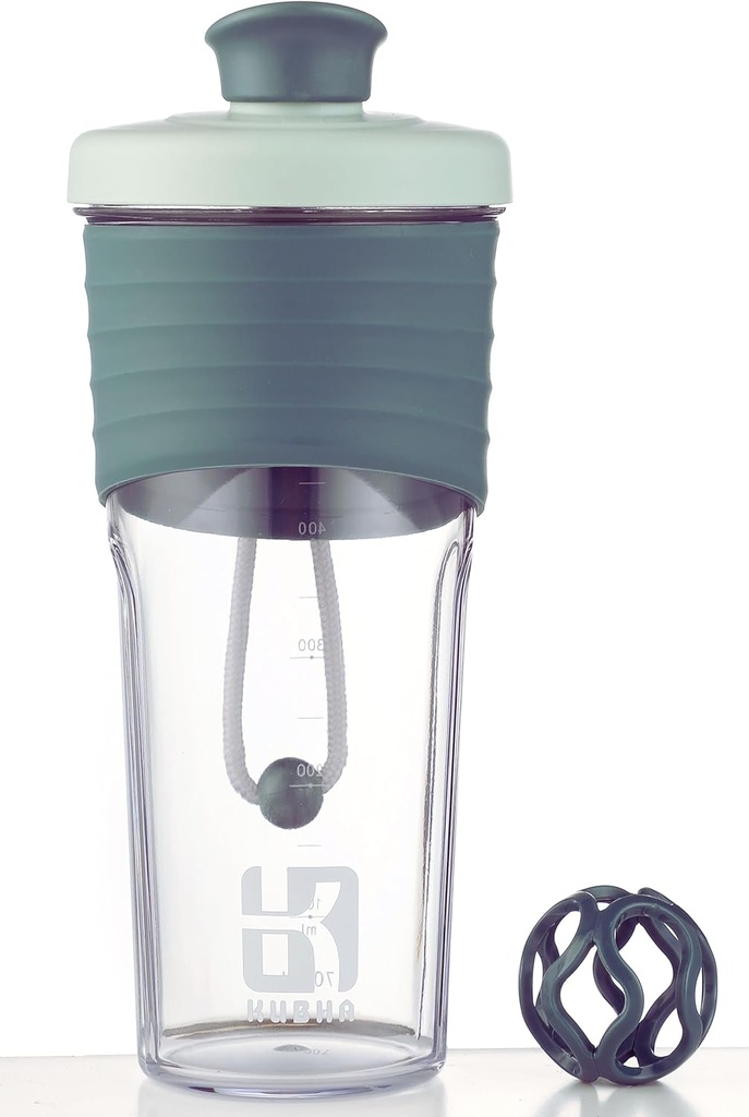 2a Generación Botella de Shaker para Proteína con Bola de Mezcla - Perfecto para entrenamientos y uso exterior, 24 onzas Whey Protein Shaker con medición clara (Black Green)
