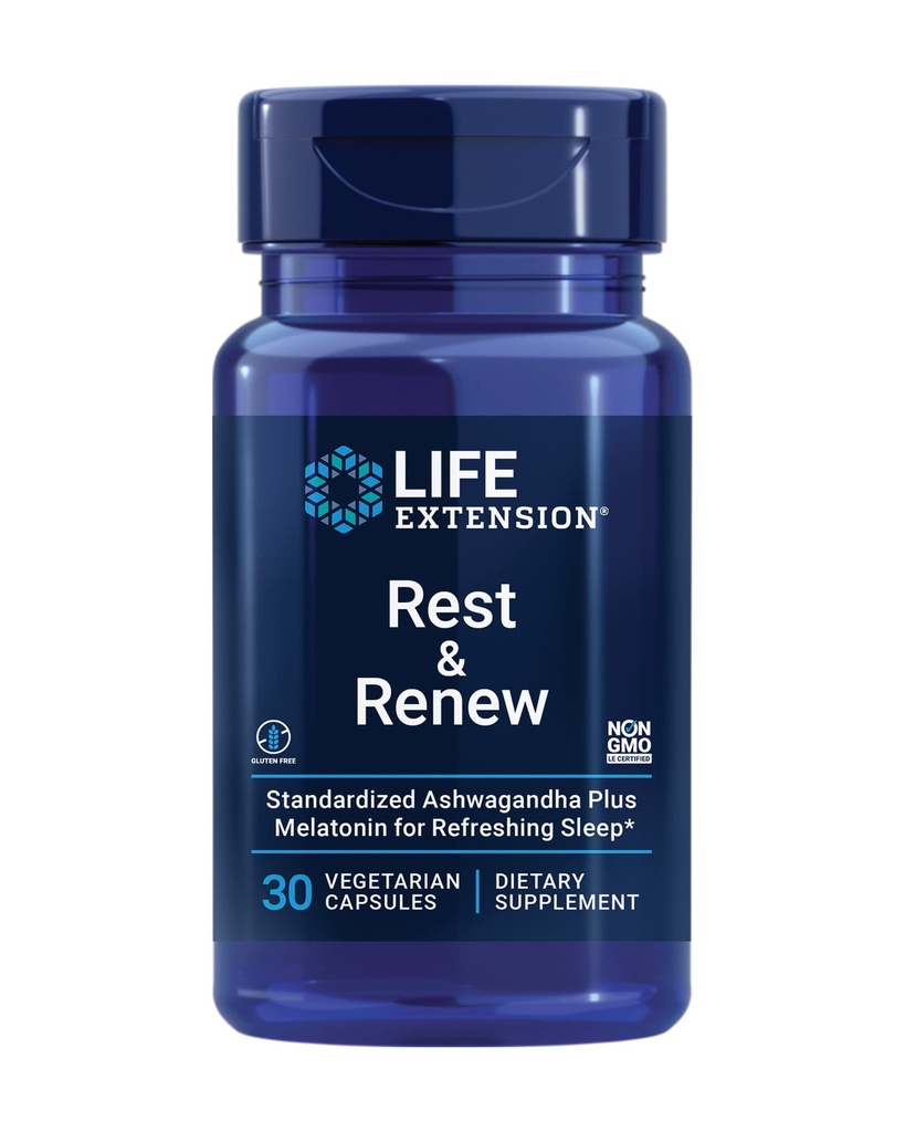 Restauración de la vida Renovar, para un sueño refrescante de la noche restaurativa, libre de gluten, no GMO, vegetariano, 30 cápsulas