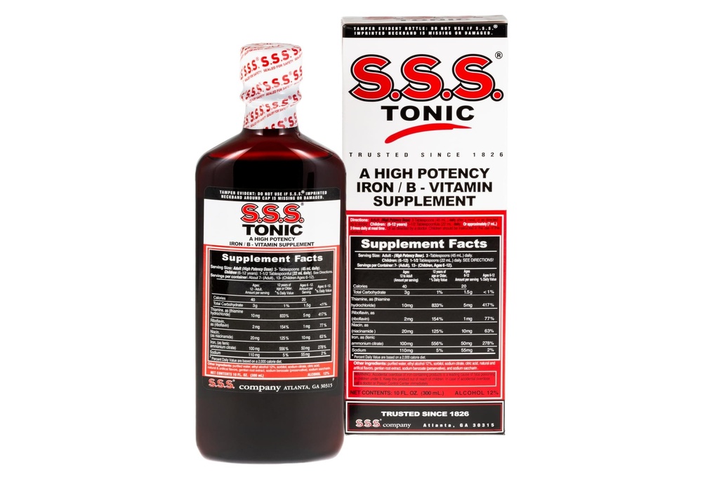 S.S.S. Tónica, Hierro y Vitamina B Suplemento, Vitaminas de alta potencia, Botella,10 Fl Oz (Pack of 1)