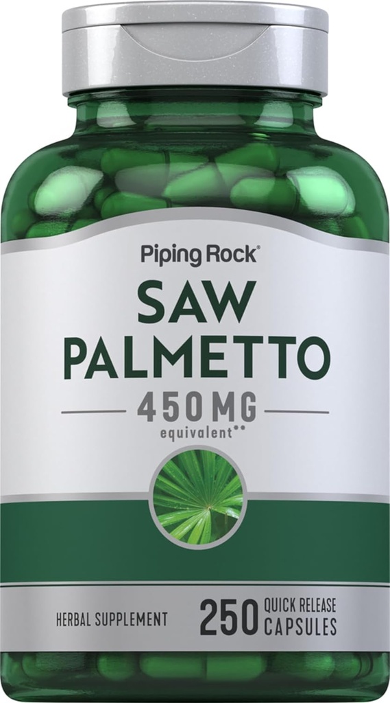 Piping Rock Saw Palmetto for Hombre and Women TEN 450 mg ANTE 250 Capsules  Herb Extract Supplement ← Serenoa Repens ANTE Non-GMO, Gluten Free